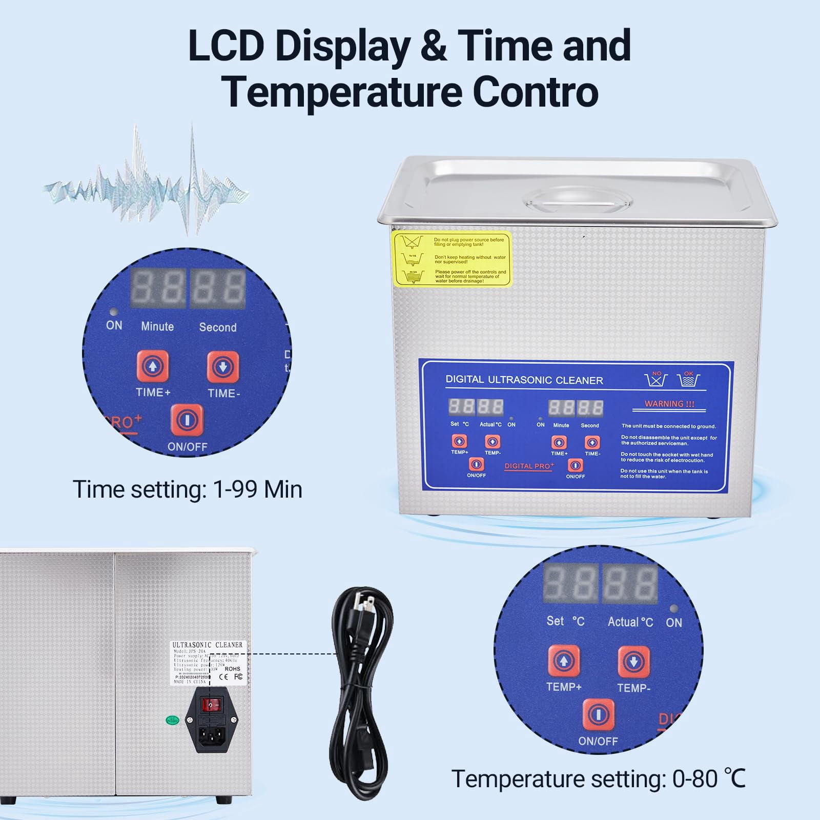 Commercial Ultrasonic Cleaner, 3.2L Professional Ultrasonic Cleaner, 40kHz with Digital Timer&Heater, 120w Excellent Cleaning Machine for Watch Eyeglasses Rings