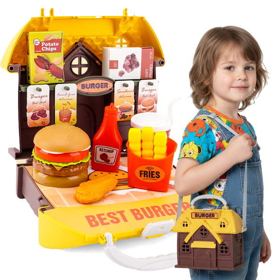 Flynow Kids Pretend Play Food Burger Toy for Toddler 1-3 Year Old, 26pcs Playset with Storage Box, Hamburger, French fries, Christmas Birthday Gift for Child Boys Girls Age 2 4 5 6 7 8 9 10