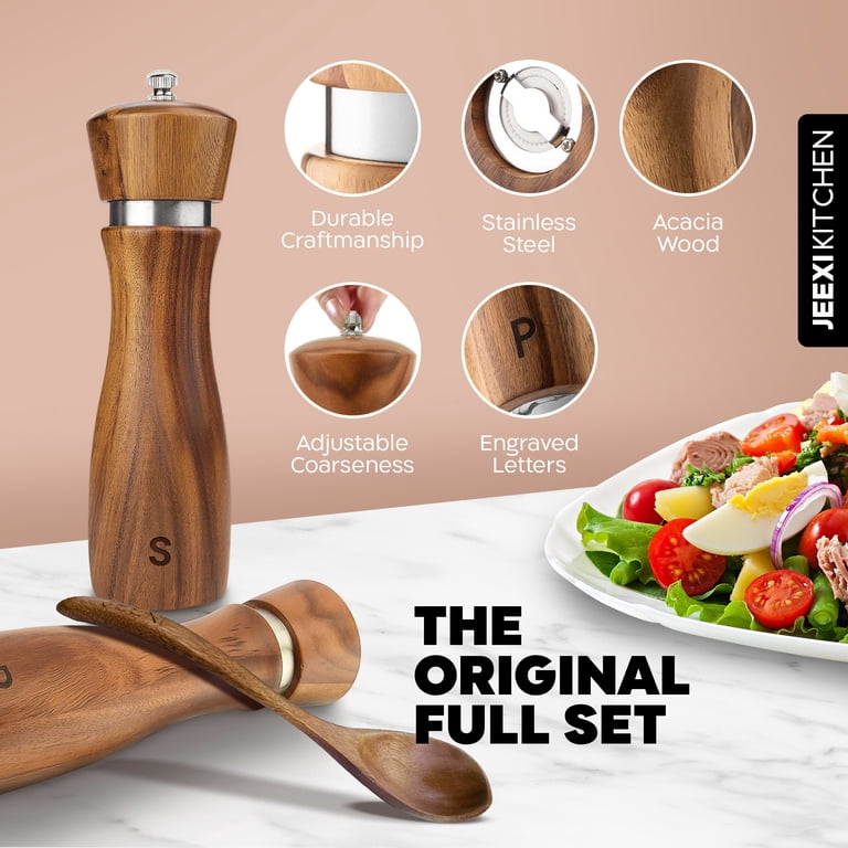 JEEXI Acacia Wood Salt and Pepper Grinder Set photo 3