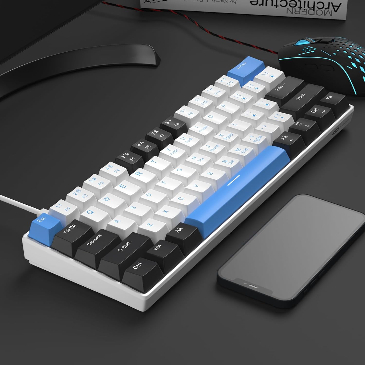 60% Mechanical Gaming Keyboard,Mixed Color Keycaps Gaming Keyboard with Linear Red Switches, Detachable Type-C Cable Mini Keyboard