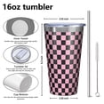 thumbnail image 4 of 16oz Tumblers Black and Pink Checkerboard Pattern Stainless Steel Vacuum Insulated Double Wall Travel Tumbler Cups Mug with Lid and Straw,Cleaning Brush for Coffee,Tea, 4 of 4