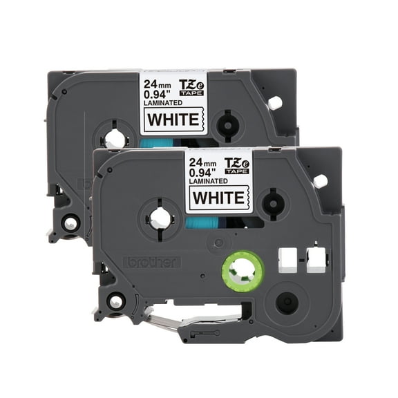 Brother P-touch TZe251 Label Tapes, Laminated, Black on White, 1in x 26.2ft, 2 Rolls