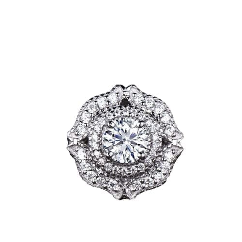 HeartsAndYou 2ct Round Moissanite Engagement Ring for Women 18k White Gold over Silver Vintage Inspired Art Deco Cocktail