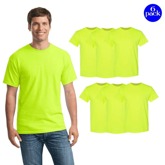 Gildan Men's Heavy Cotton Short Sleeve T-Shirt, Hi Vis Workwear Safety Green Tee, Pack of 6, S