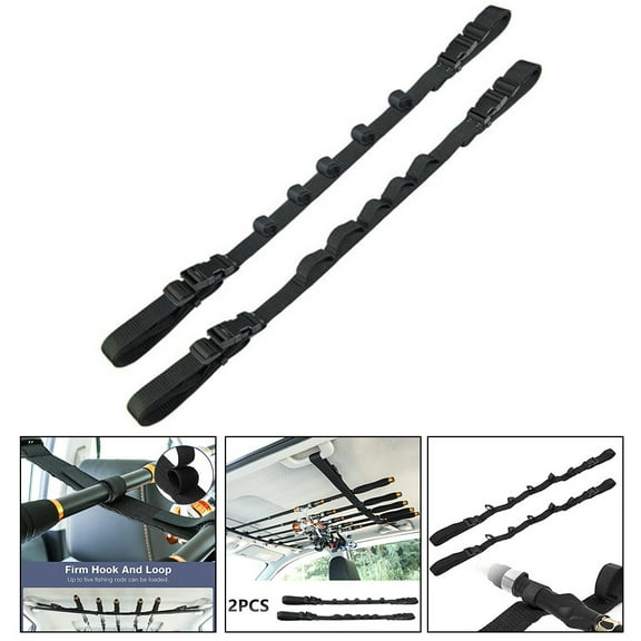 2 Pack 5 Slot Vehicle Fishing Rod Rack Pole Holder Belt Strap Carrier for Car