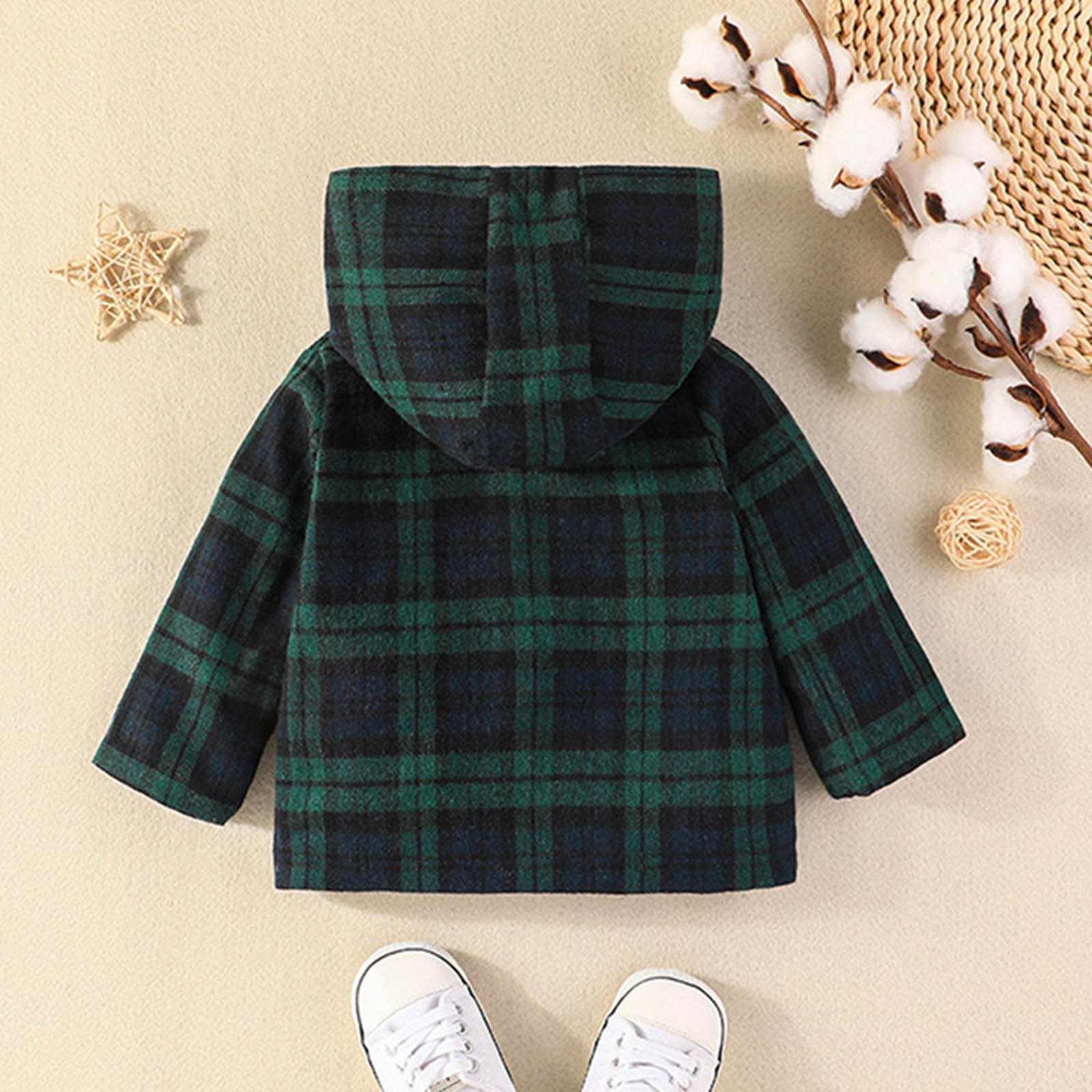 Toddler Fleece Lined Warm Shirt Jacket Autumn Winter Thick Fashion Plaid Long Sleeve Button Belt Hooded Jacket Girls' Casual Hoodie Wool Trench Coat - image 5 of 8