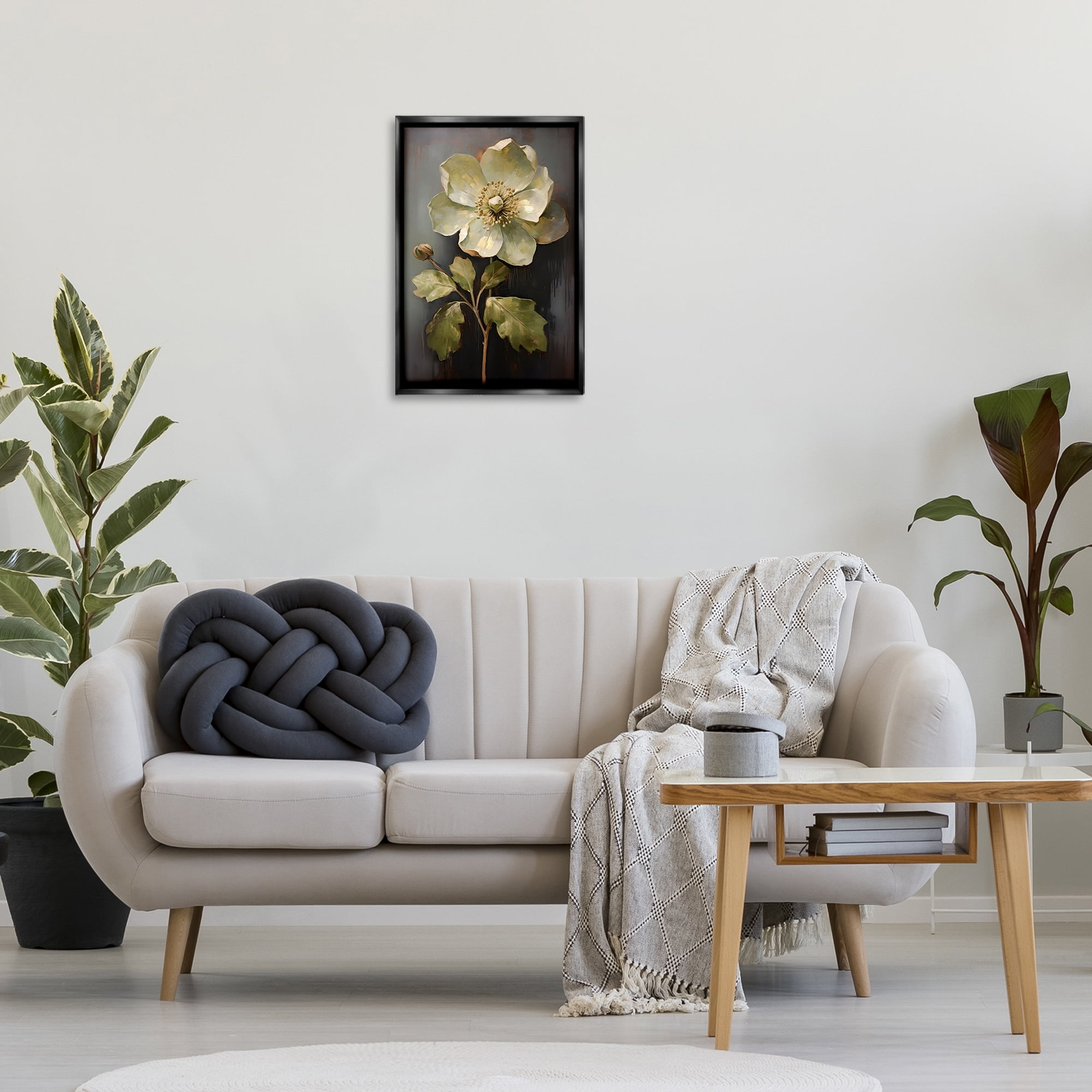 Stupell Industries White Magnolia Floret Botanical & Floral Painting Black Floater Framed Art Print Wall Art, 17 x 25