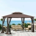 thumbnail image 3 of 13' x 10' Outdoor Canopy Gazebo With Ventilated Double Roof And Mosquito net,Brown, 3 of 6