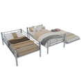 thumbnail image 4 of CZBZ Twin Over Twin Metal Bunk Bed with Trundle for Teens Adults, Heavy Duty Bed Frame with Ladder & Safety Guardrail, Convertible to 2 Beds, No Box Spring Required, 400LBS Capacity, Noise Free, 4 of 17