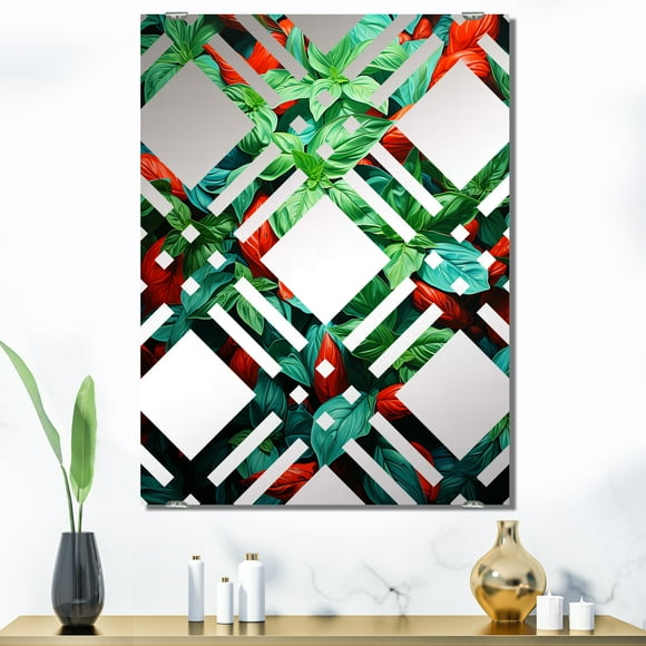 Designart "Herbes Vibrantes Basilic I" Miroir Mural Surdimensionné - Miroir Mural Floral Traditionnel pour Chambre à Coucher Grand - Plusieurs Options de Couleur