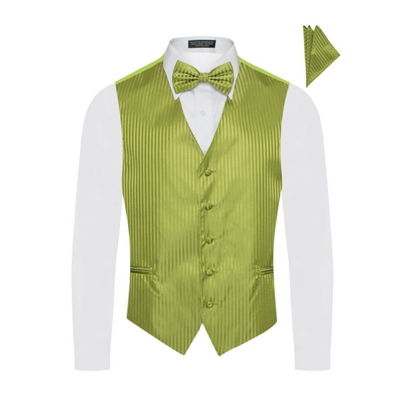 Men's Premium Vertical Lines Tone on Tone Stripes Vest - NeckTie – Bow Tie - Pocket Square 4 Piece Set for Suits & Tuxedos-Many Colors