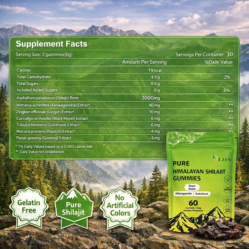 Shilajit Gummies 3000mg– Himalayan  Superfood Supplement 60 Count - Natural Fulvic Acid Energy
