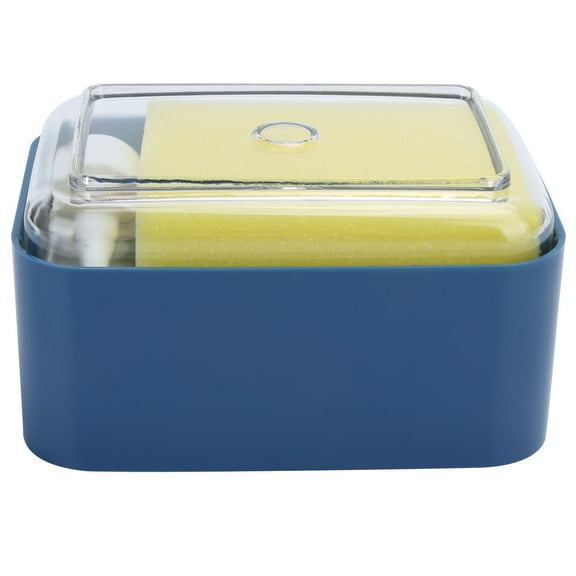 Blue Press-Type Soap Dispenser with Sponge Holder, 2-in-1 Kitchen Organizer