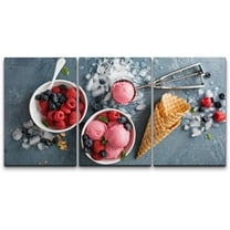 wall26 - 3 Piece Canvas Wall Art - Raspberry Ice Cream in White Bowl Overhead Shot - Modern Home Art Stretched and Framed Ready to Hang - 24"x36"x3 Panels