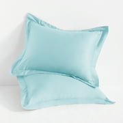 Flxxie 2 Pack 500 Thread Count Cotton Sateen Pillow Shams 20"x30" with 2" Flange, Queen, Light Blue