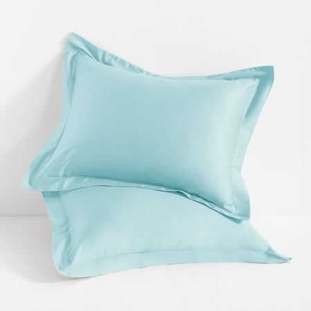 Flxxie 2 Pack 500 Thread Count Cotton Sateen Pillow Shams 20"x30" with 2" Flange, Queen, Light Blue