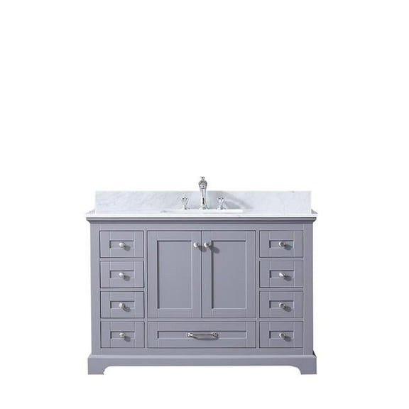 48 in. Dukes Single Vanity with White Carrera Marble Top, White Square Sink & No Mirror - Dark Grey