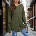 thumbnail image 2 of QWIED Summer Shirts For Women 2024 Trendy Sandals Long Sleeve Round Neck Basic Solid Color Thumbhole Tunic Loose Fit Tees, 2 of 5