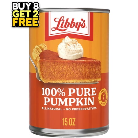 Libby's 100% Pure Canned Whole Pumpkin Mix All Natural No Preservatives, 15 oz, 3.5 Servings