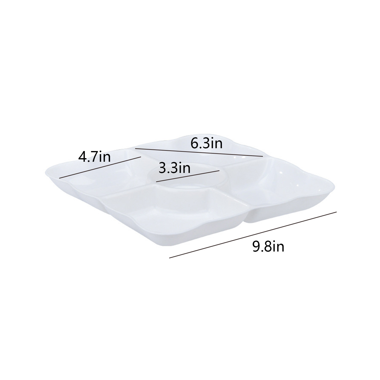 Matoen Divided Serving Dish, Appetizer Snack Tray Platter for Fruit, Veggies, Candy, Chip and Dip, Relish Tray for Christmas Thanksgiving Party, 5 Compartment, White - image 4 of 6