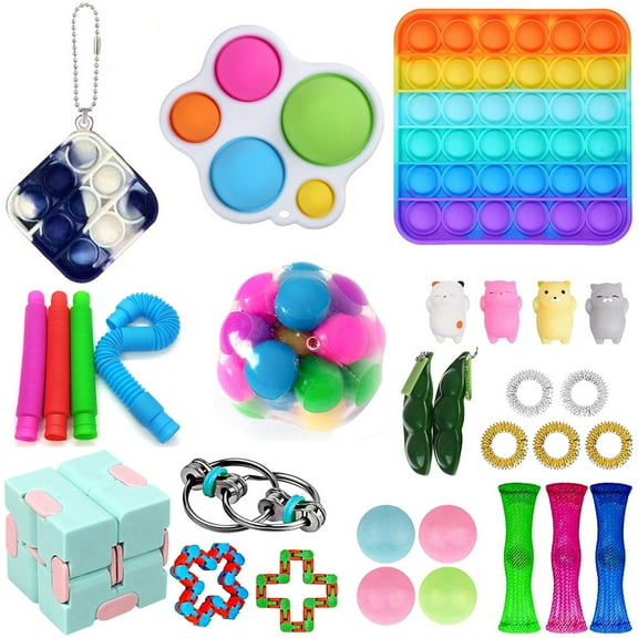 Hirigin 30PCS Fidget Toys Set Sensory Simple Dimple Pop Bubble Infinite Cube Stress Ball Anti-Anxiety Toys
