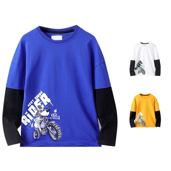 REDARER Crewneck Long Sleeve Pullover Top Cartoon Motorcycle Graphic Casual Daily Shirts for Kids,4-5 Years