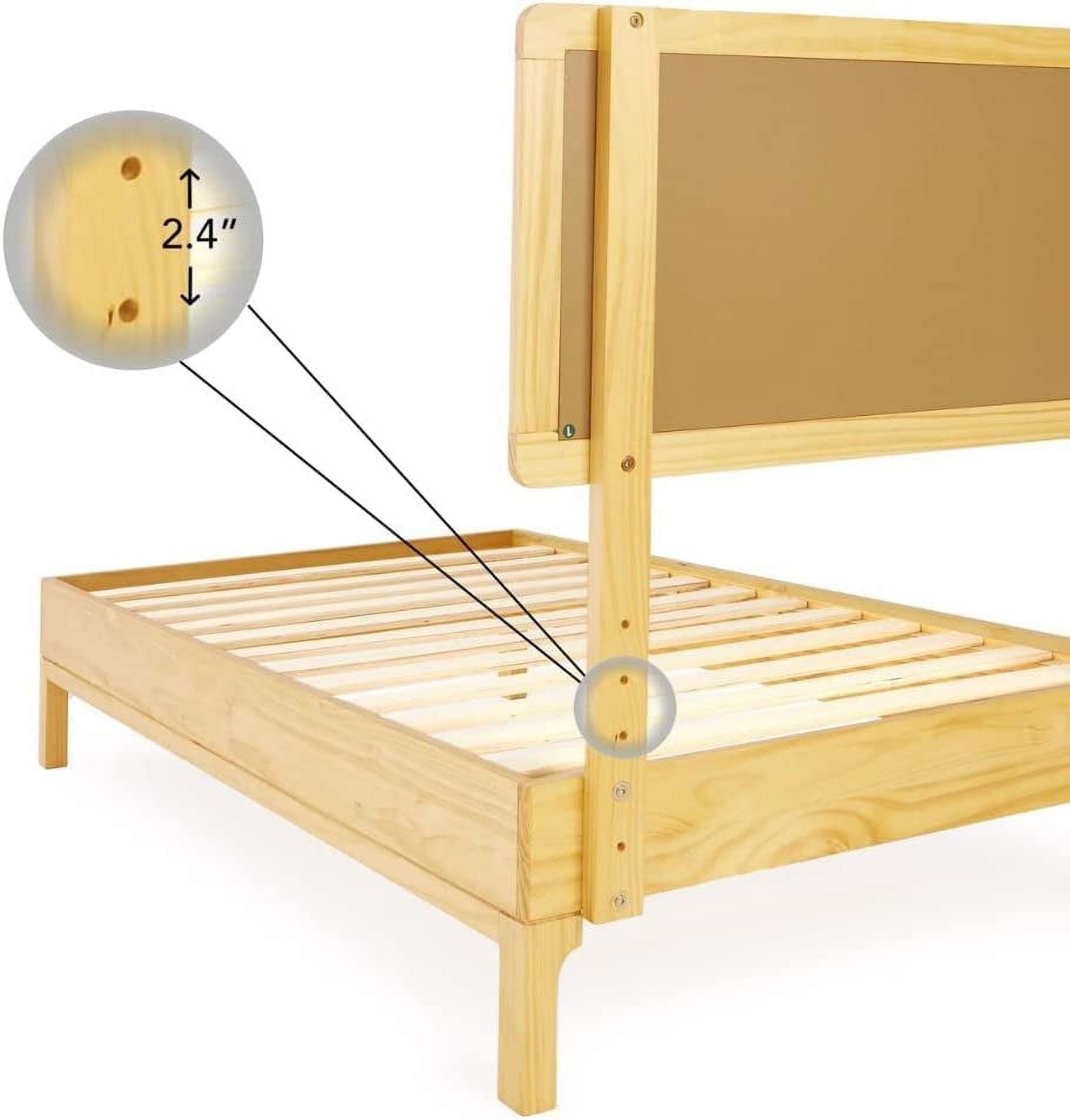 Bme King Size | Nipe 79x82x14in Deluxe Bed Frame with Adjustable Headboard, Bohemian Unique Style, Pine Wood, Natural