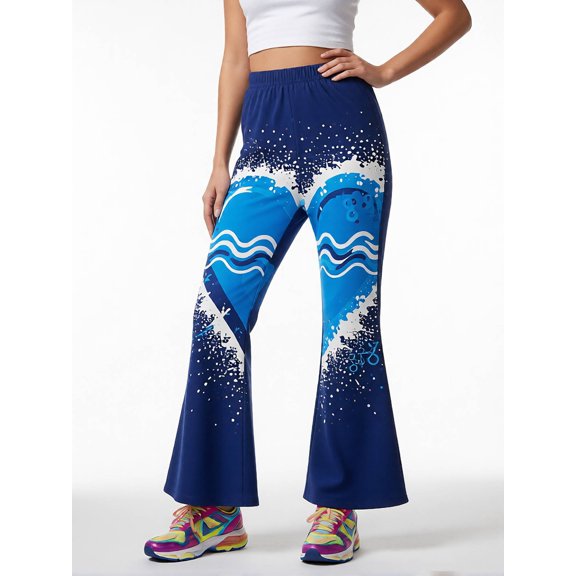 Girls Flared Bell Bottom Pants, Digital Print Wide Leg Trousers, Casual Slim Fit Kids Bottoms for Ages 4-13
