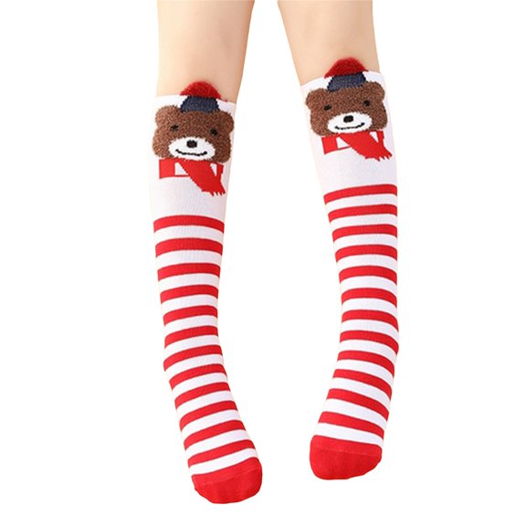 Kids Knee High Soccer Socks Christmas Gift Socks Boys Girls Novelty Funny Elf Neon Stripe Tube Stockings