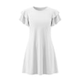thumbnail image 6 of Fesfesfes Girls' Summer Solid Color Short Sleeve Crew Neck Elastic Waist Dress Casual Comfortable Dress for Kids A-line Ruffle Sleeve Casual Dress 5-15 Years, 6 of 6