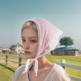 thumbnail image 2 of Unique Bargains 1 Pc French Lace Triangle Bandana Solid Color Turban Crochet Hair Scarf for Women Pink, 2 of 5
