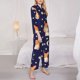 thumbnail image 3 of Balery Corgi Lying With Moons And Stars Conjunto de Pijama con Estampado para Mujer, Conjunto de Dos Piezas con Manga Larga, Ropa de Dormir Suave con Bolsillos, Pijamas Cómodos-Medium, 3 of 7