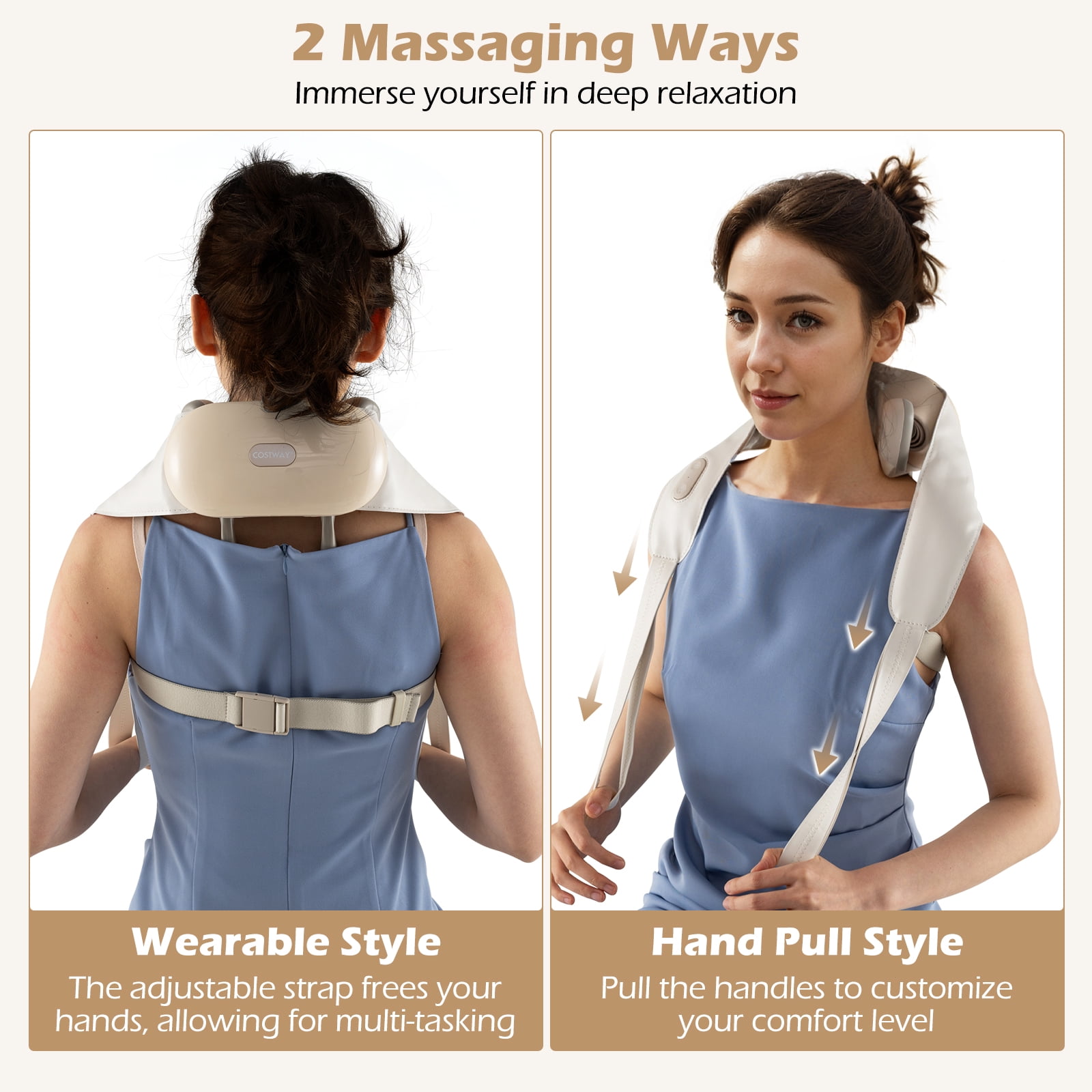 Gymax Neck Shoulder Massager w/ 2 Heat Levels for Pain Relief Neck Massager Pillow Beige