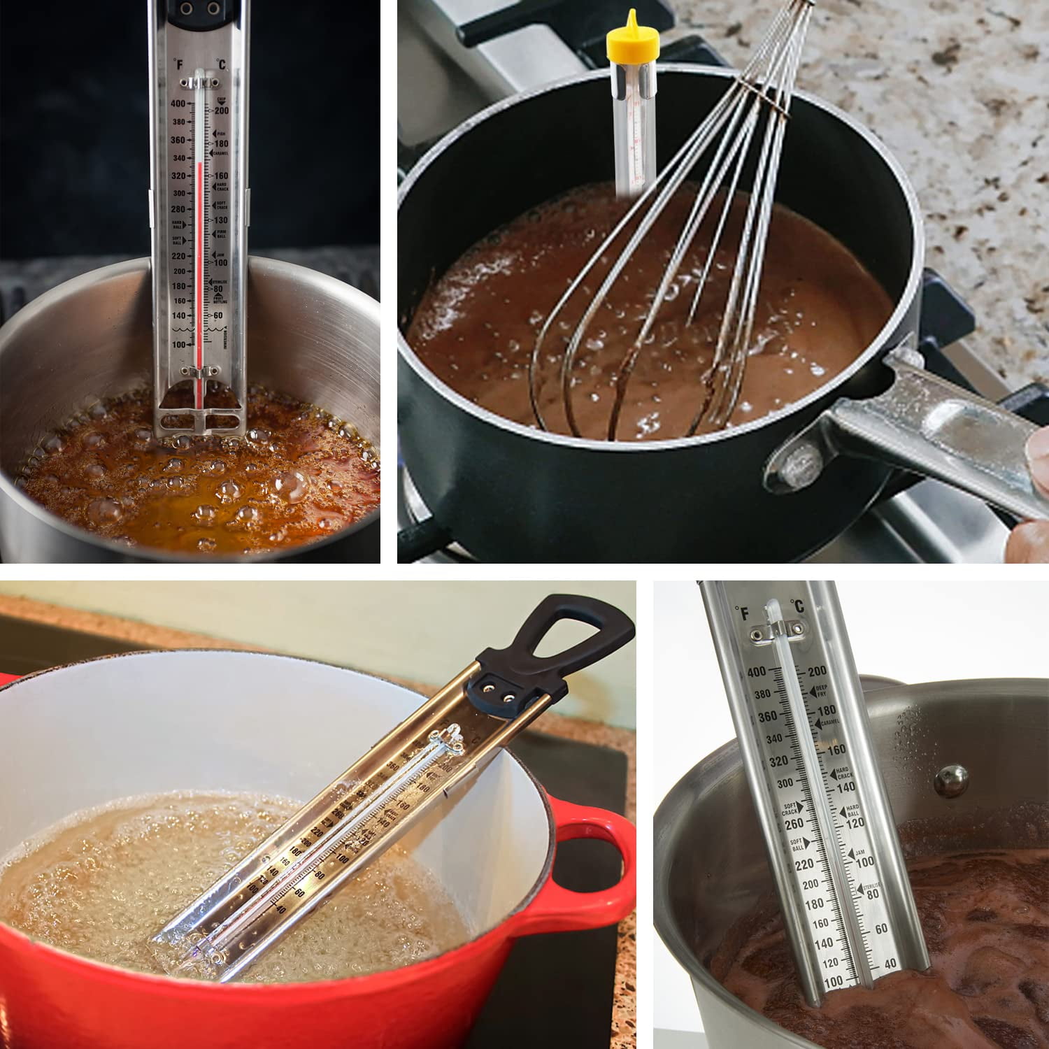 Candy Thermometer Deep Fry/Jam/Sugar/Syrup/Jelly Thermometer with Hanging  Hook & Pot Clip Stainless Steel Cooking Food Thermometer Quick Reference