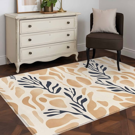 3'x5' Area Rugs, Navy Blue Beige Abstract Indoor Outdoor Area Rug for Living Room Bedroom, Modern Vintage Geometric Washable Bathroom Rugs Kitchen Floor Carpet Mats Home Decor Aesthetic