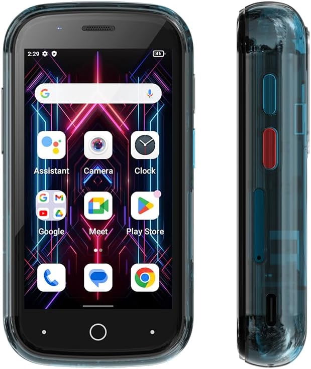 Unihertz Jelly Star Mini Smartphone 3 Inch Smallest Tiny 4G Cell Phone Android 13 Transparent Design LED Light NFC OTG 8GB RAM 256GB ROM (Blue)