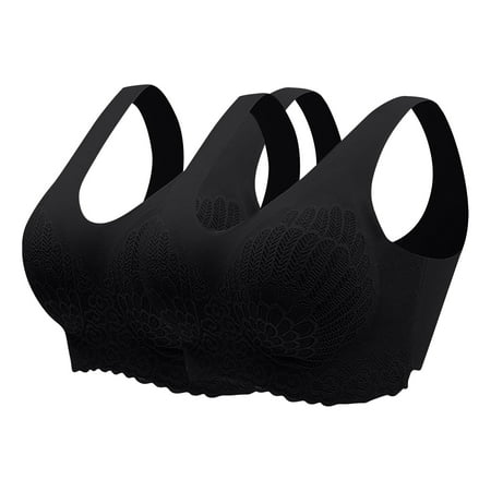 ALLLIST Plus Size Lingerie for Women Lace Pack 2 Latex Bras Black Solid Removable Cup Comfy Women s Lingerie Size L