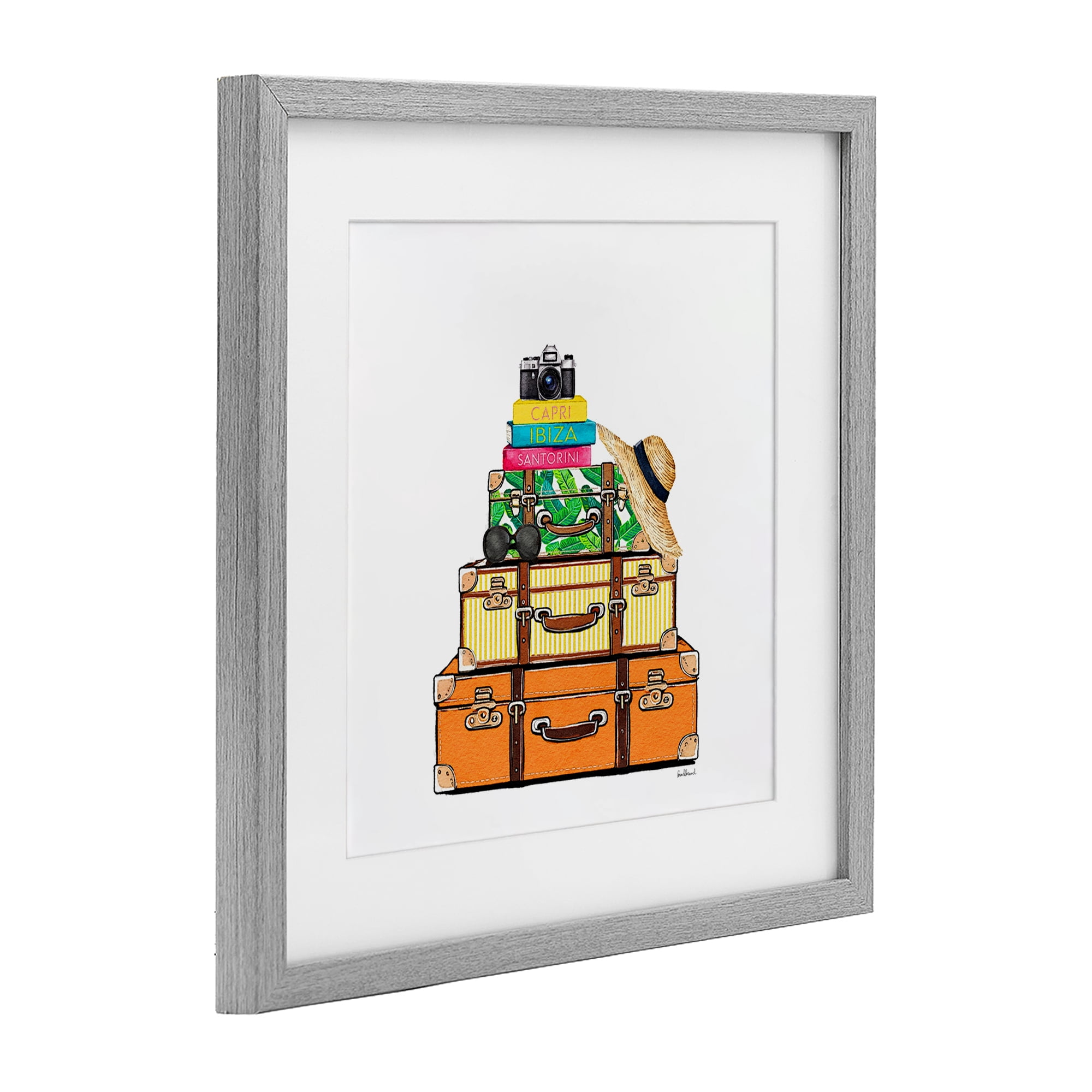 Stupell Industries Travel Suitcases & Camera Gray Framed Print Under Glass, design by Amanda Greenwood