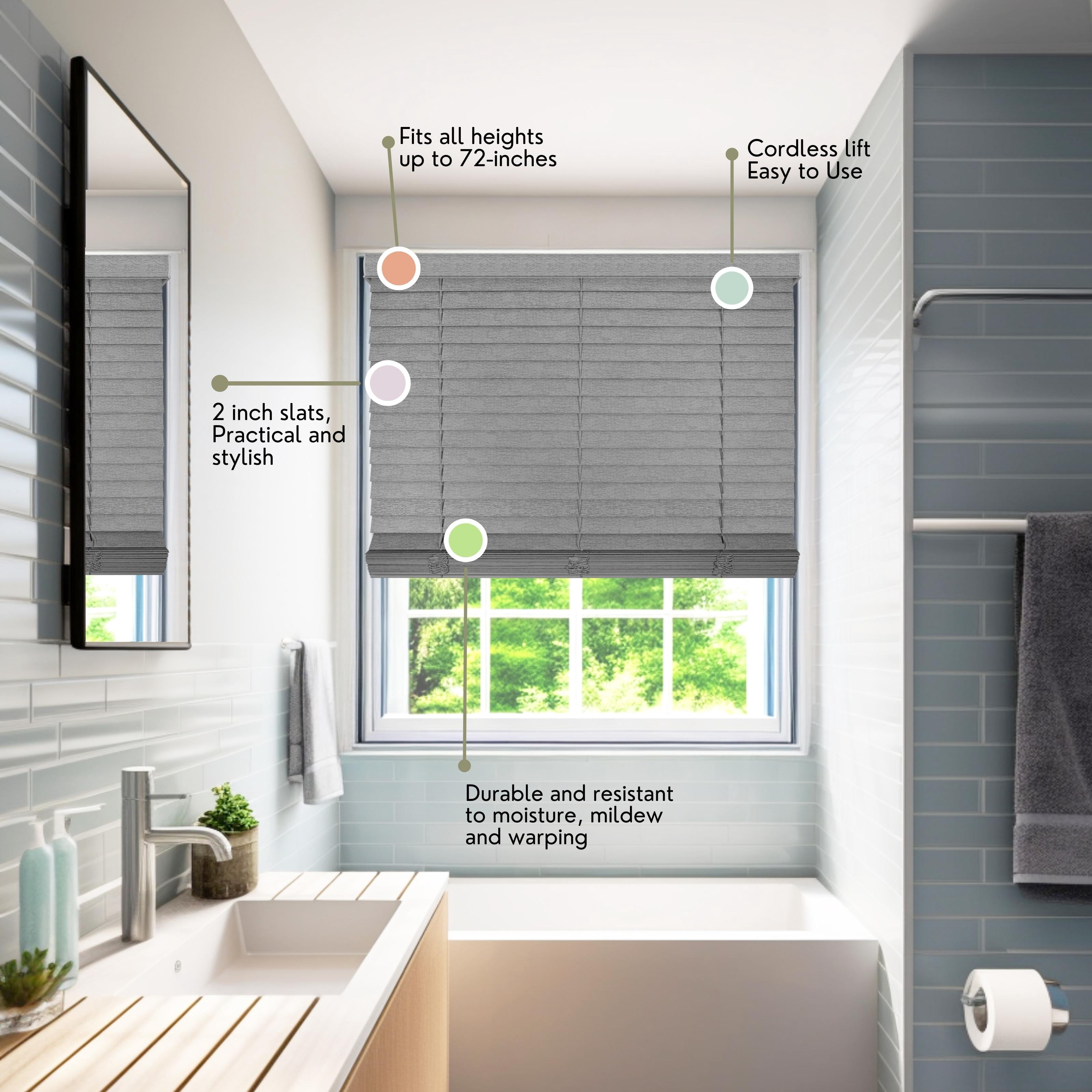 Chicology Cordless Faux Wood Blinds, Gray Textured (2" Slat), 30.25"W X 72"H