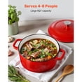 thumbnail image 2 of Enameled Cast Iron Dutch Oven, 6 Quart Pot with Lid and Dual Handles, Heavy-Duty Durable Cookware Pan, Oven Induction Compatible up to 500Fahrenheit, for Braising, Stews, Bread Baking, Red, 2 of 12