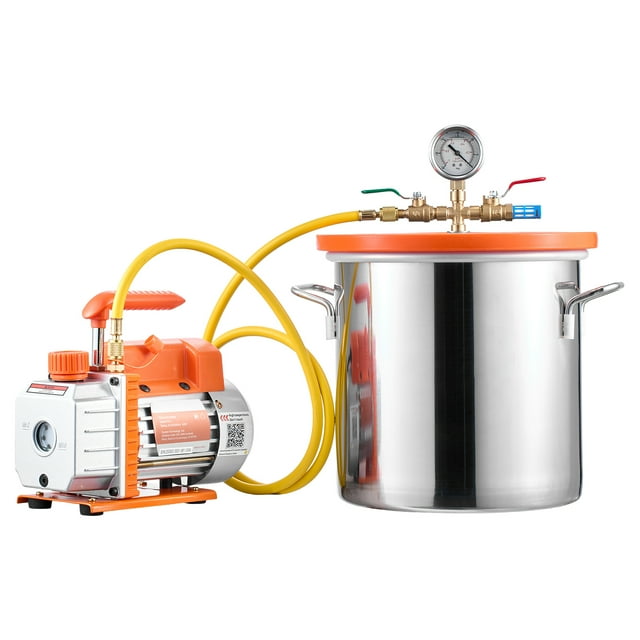 KFFKFF 3 Gallon Vacuum Chamber with Pump, 3.5 CFM, Single Stage Vacuum Pump, Stainless Steel Degassing Chamber Kit with Tempered Glass Lid, 5 ft Hose