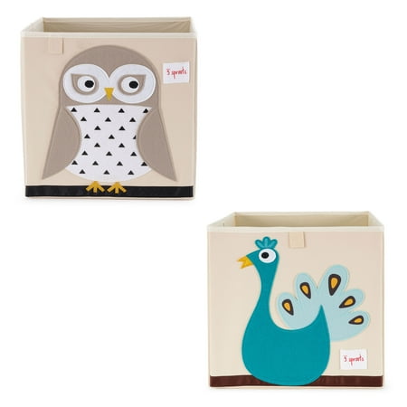 UPC: 0193802202328 | 3 Sprouts Foldable Fabric Storage Cube Box Soft Toy Bin Owl & Peacock (2 Pack)