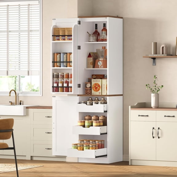 71" Slim Kitchen Pantry Cabinet with 3 Door Shelves & 3 Drawers, Narrow Tall Storage Cabinet with Adjustable Shelf for Small Spaces, Kitchen, Bathroom, Living Room, White