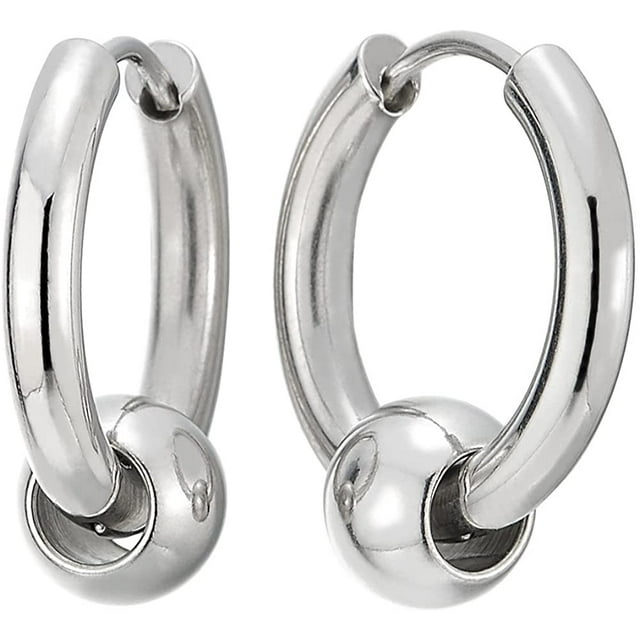 Pendientes de aro con bisagras para hombre y mujer con bola de acero inoxidable, 2 unidades Ormromra LRWJ181-2