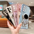 thumbnail image 6 of Samsung Galaxy S21 Ultra 6.8” Phone Case with Cute Astronaut Plating Stand Holder Luxury Electroplated Edge Case with Side Cute Small Heart Pattern Soft Shockproof Kickstand Bumper (Purple), 6 of 6