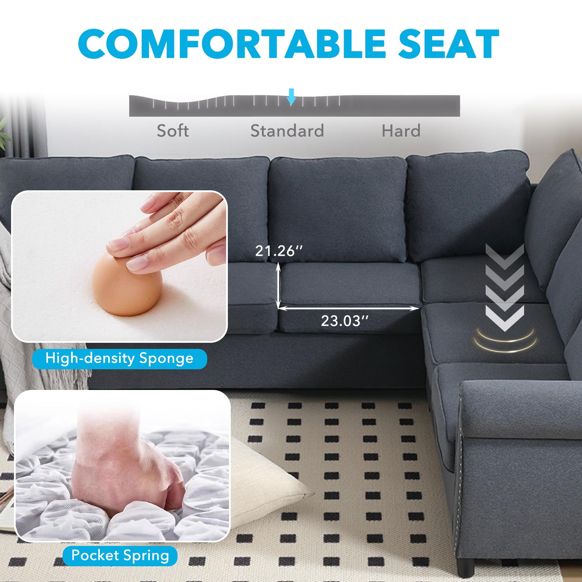 Tabaray Modern L Shaped Sleeper Sofa Bed with Small Full Mattress Bed, 104"Pull Out Sleeper Couch Bed Small Full Size,  6 Seater Sectional Furniture Sets for Living Room, Bedroom, Apartment