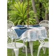 thumbnail image 3 of Outdoor Tablecloth with Umbrella Hole for Patio/Picnic/Party/Camping, Blue Gray Coastal Waterproof Table Cloth Round Cover Washable, Summer Beach Ocean Coral Conch Shell (Dia 54"), 3 of 8