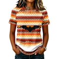 thumbnail image 2 of Womens Short Sleeve Halloween Tops Crewneck Loose Fit Castle Bat Print T Shirts Casual Clothes Gifts, 2 of 7