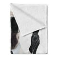 thumbnail image 2 of Pug Soft Flannel Fleece Throw Blanket, Looking Pug Victory Sign with Both Paws Wearing Cool Black Sunglasses Animal Fun, Cozy Plush for Indoor and Outdoor Use, 50" x 70", Black White, by Ambesonne, 2 of 5