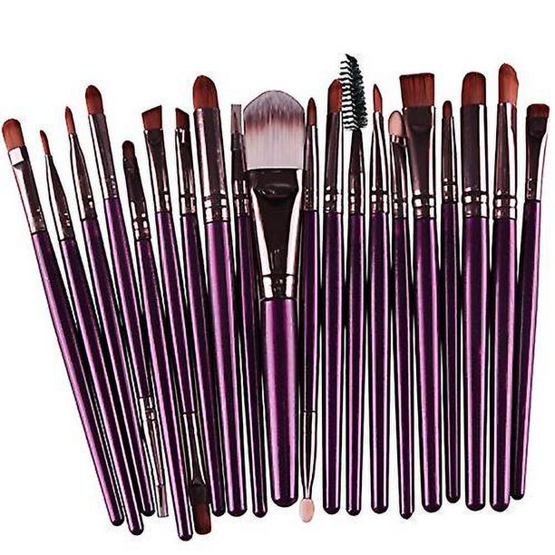 Heytea, paquete de 20 piezas, esponja cosmética para sombra de ojos, delineador de ojos, cejas, labios, nariz, base, polvo, juegos de brochas de maquillaje (café + morado)